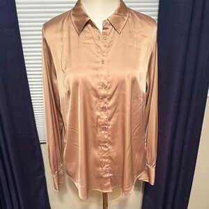 Talbots Satin-like Button-Down Shirt in Tanish Gold